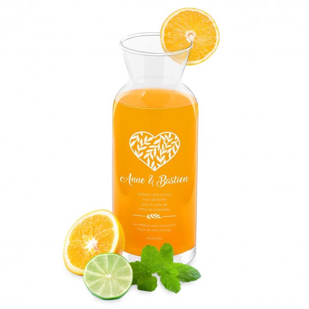 Carafe à eau en verre personnalisée pour le marié et pour la mariée