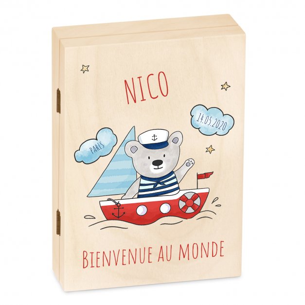 Set de couverts pour enfant avec coffret en bois et impression pour garçon nouveau-né 
