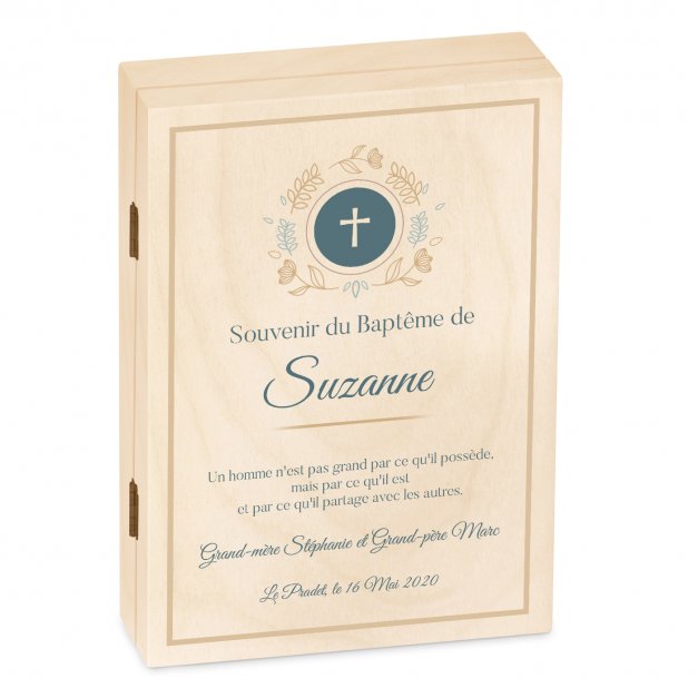 Set de couverts pour enfant avec coffret en bois et impression pour fille baptême