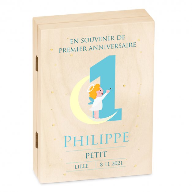 Set de couverts pour enfant avec coffret en bois et impression pour garçon premier anniversaire