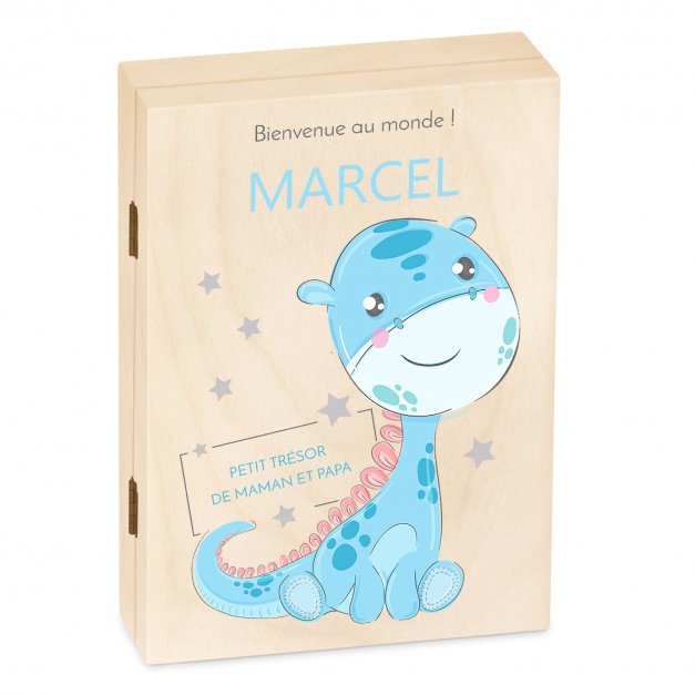 Set de couverts pour enfant dans coffret en bois avec impression garçon dinosaure anniversaire