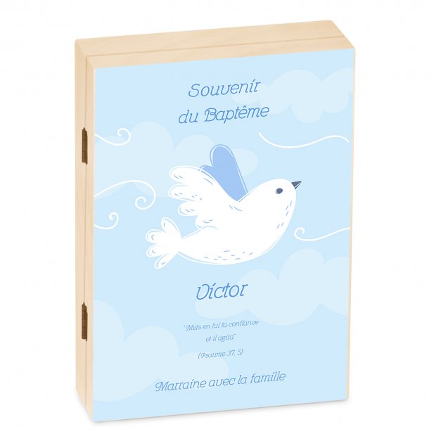 Set de couverts pour enfant dans coffret en bois avec impression garçon souvenir de baptême 