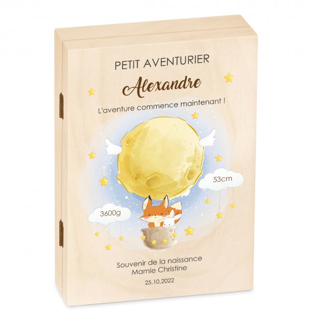 Set de couverts pour enfant dans coffret en bois avec impression garçon aventurier naissance