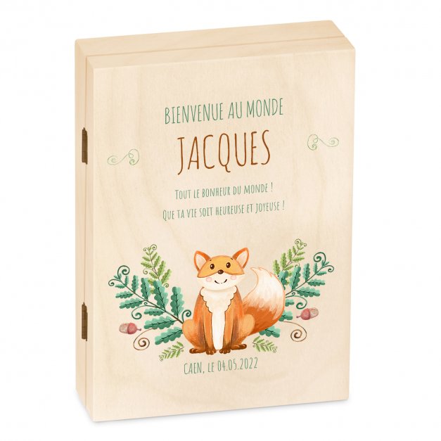 Set de couverts pour enfant dans coffret en bois avec impression garçon renard
