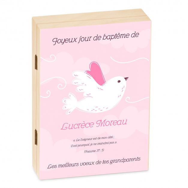 Set de couverts pour enfant dans coffret en bois avec impression fille bapteme 