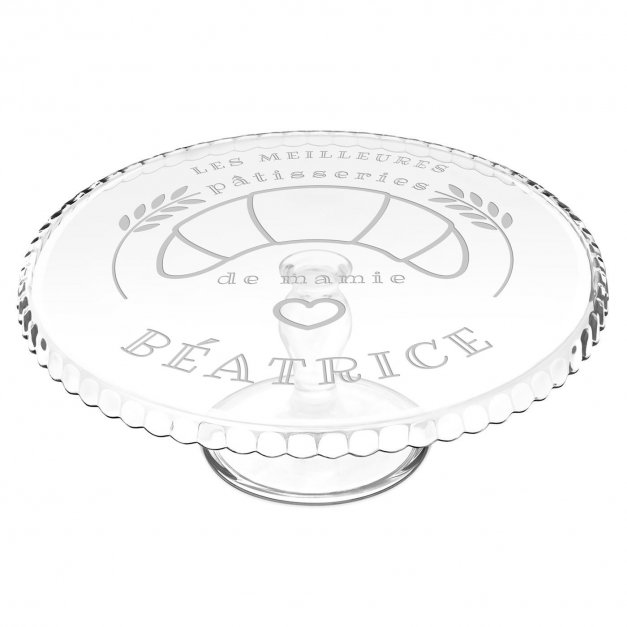 Présentoir à gâteau sur pied en verre personnalisé pour la fête des grands-mères