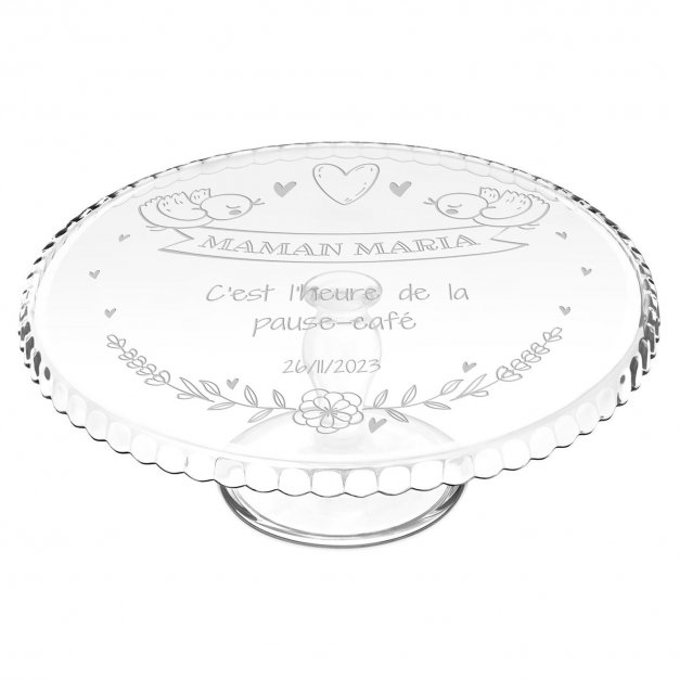 Présentoir à gâteau sur pied en verre personnalisé pour maman pour son anniversaire