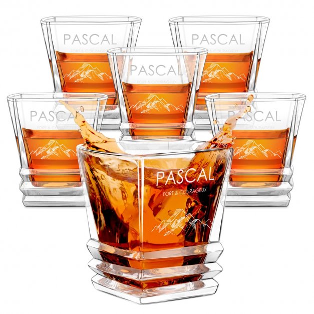 Ensemble de 6 verres à whisky Geometric avec gravure pour lui voyageur passionné de montagnes