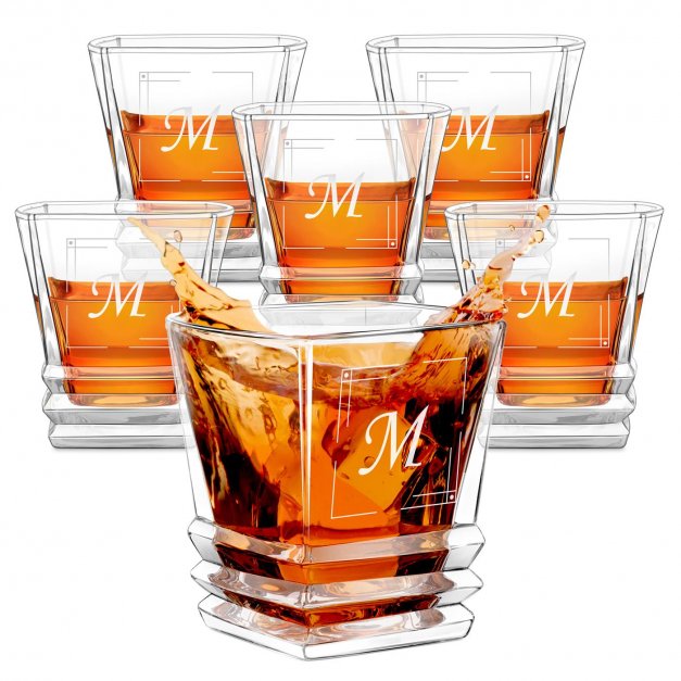 Ensemble 6 verres à whisky Geometric avec votre initiale gravée
