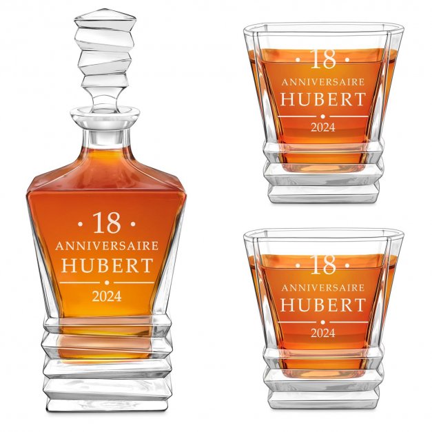 Ensemble Carafe Geometric et 2 verres avec gravure pour lui 18 ans anniversaire