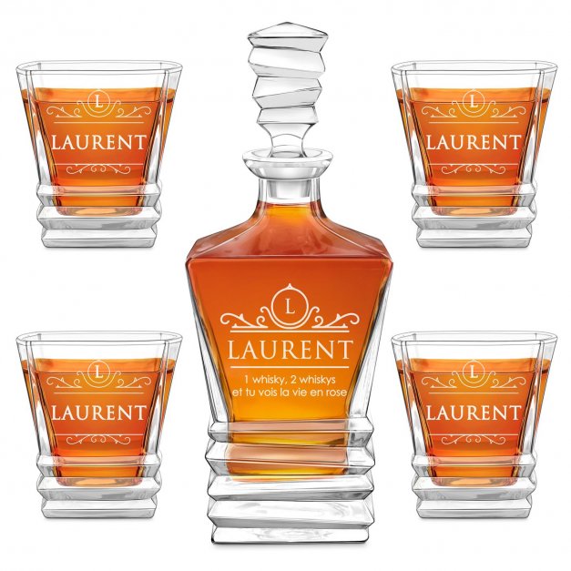 Ensemble Carafe Geometric et 4 verres avec gravure pour chauffeur mécanicien