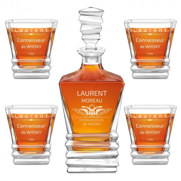 Ensemble Carafe Geometric et 4 verres avec gravure pour motocycliste fan de moto