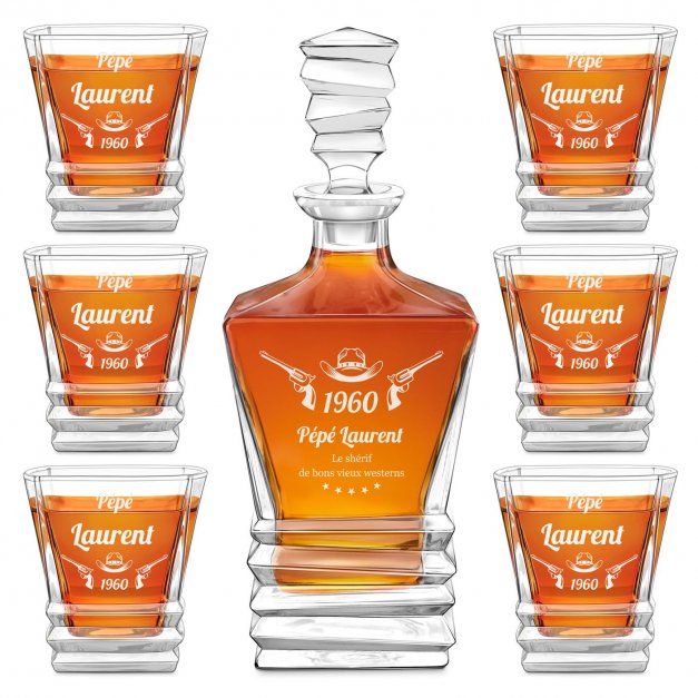 Ensemble Carafe Geometric et 6 verres avec gravure pour papy connaisseur de whisky