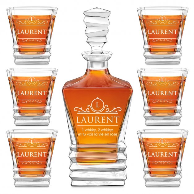 Ensemble Carafe Geometric et 6 verres avec gravure pour hommes