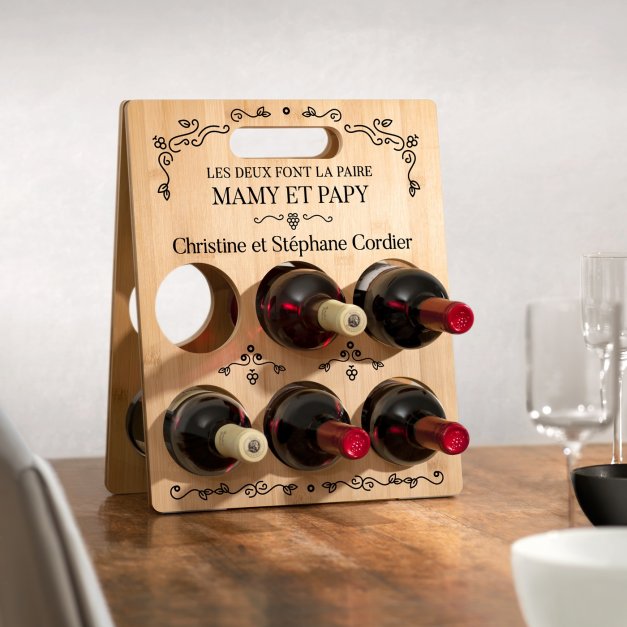 Casier à vin en bois avec impression pour mamie et papy pour l'anniversaire de mariage