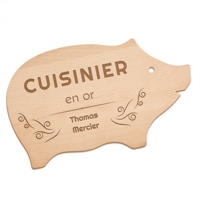 Planche à découper en forme de cochon personnalisée pour l'anniversaire d'un cuisinier