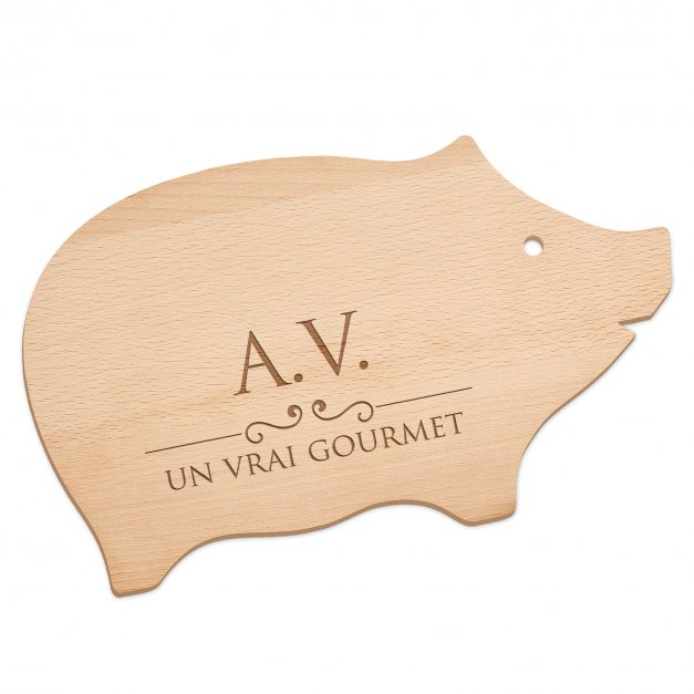 Planche à découper en forme de cochon avec gravure pour l'anniversaire d'un gentleman