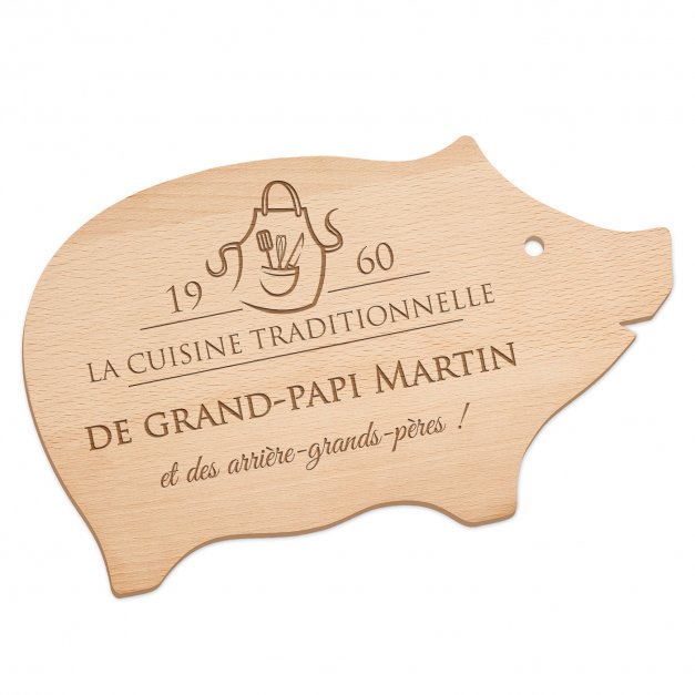 Planche à découper en forme de cochon avec gravure pour la fête des grands-pères
