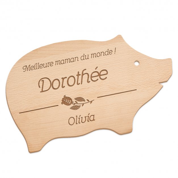 Planche à découper en forme de cochon avec gravure pour la fête des mères