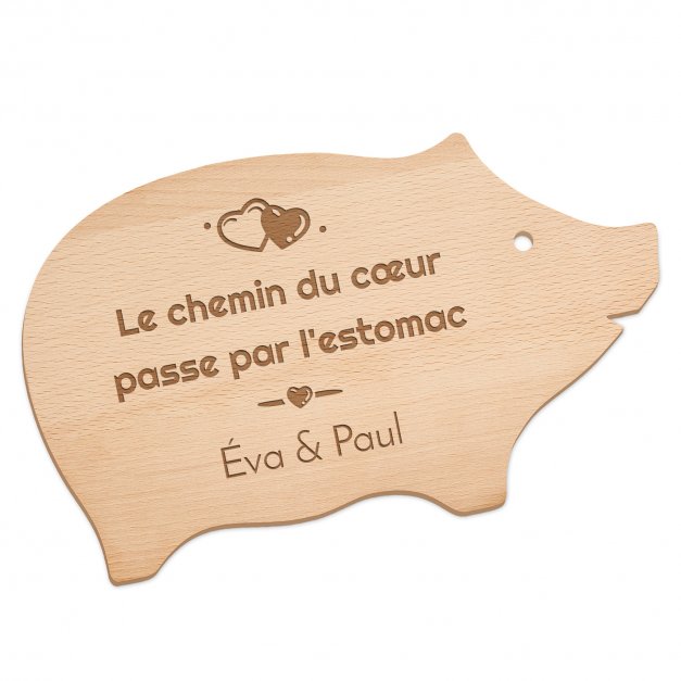 Planche à découper en forme de cochon personnalisée pour des amoureux