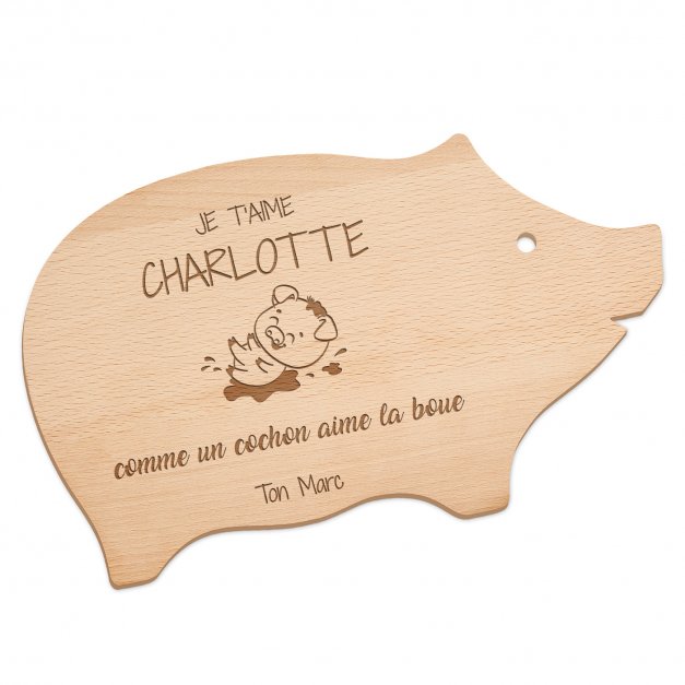 Planche à découper en forme de cochon personnalisée pour une femme pour l'anniversaire de mariage