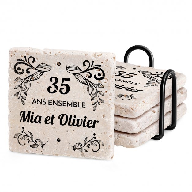 Set de sous-verres en pierre avec impression pour un couple pour 35 ans de mariage