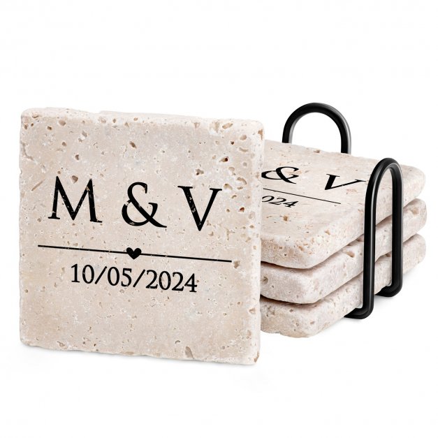 Set de sous-verres en pierre avec impression pour le marié et pour la mariée