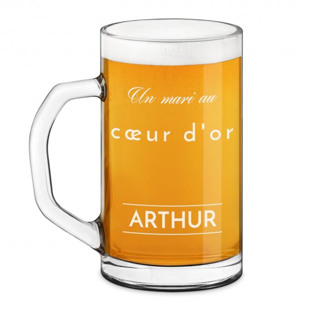 Chope à bière Geometric avec gravure pour meilleur mari