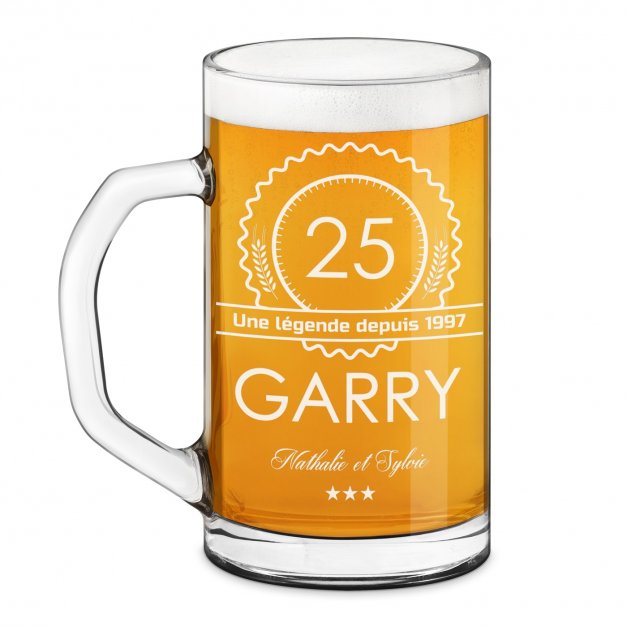 Chope à bière Geometric avec gravure pour ami pour 25e anniversaire
