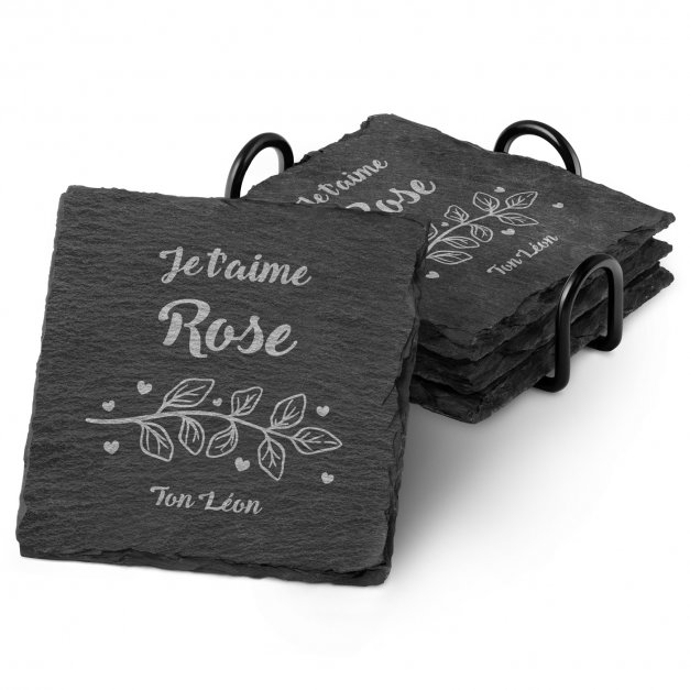 Ensemble de dessous de verres en ardoise personnalisé pour une femme pour la Saint-Valentin