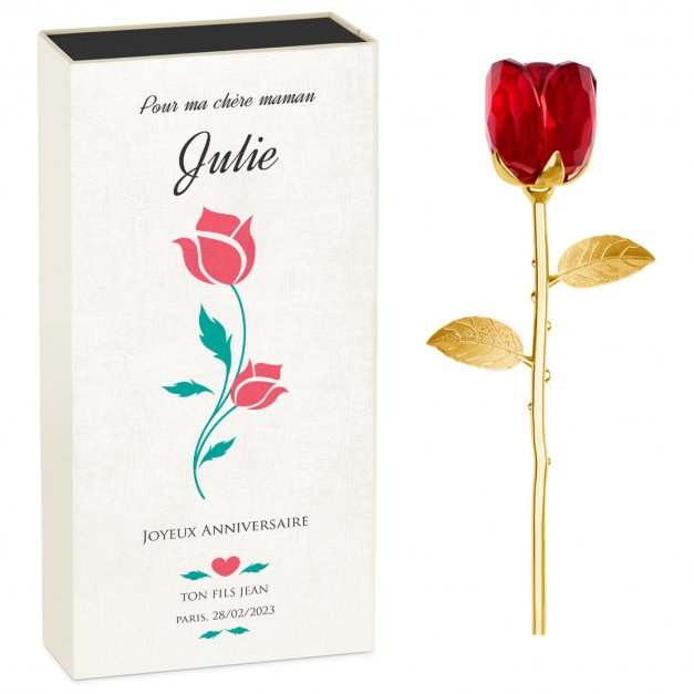 Rose éternelle en cristal + coffret avec impression pour maman 50 ans anniversaire