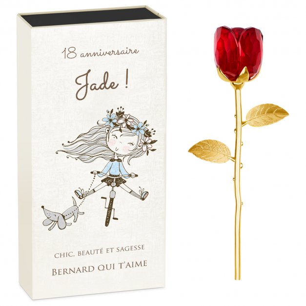 Rose éternelle en cristal + coffret avec impression pour 18e anniversaire