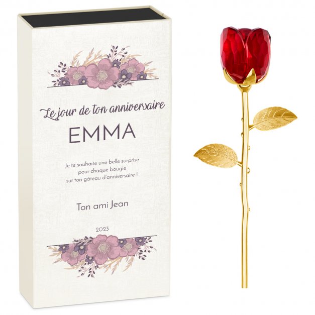 Rose éternelle en cristal + coffret avec impression pour une amie copine 
