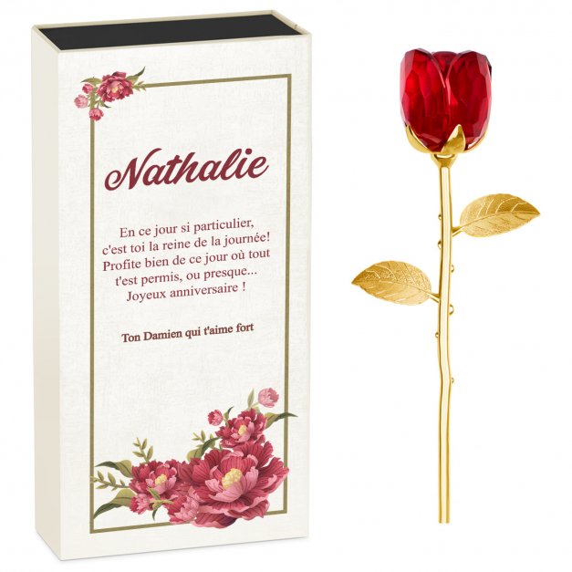 Rose éternelle en cristal + coffret avec impression pour une épouse pour 40e anniversaire
