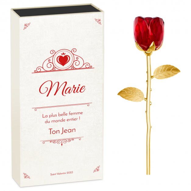 Rose éternelle en cristal + coffret avec impression pour la Saint-Valentin