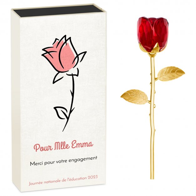 Rose éternelle en cristal + coffret avec impression pour une enseignante 