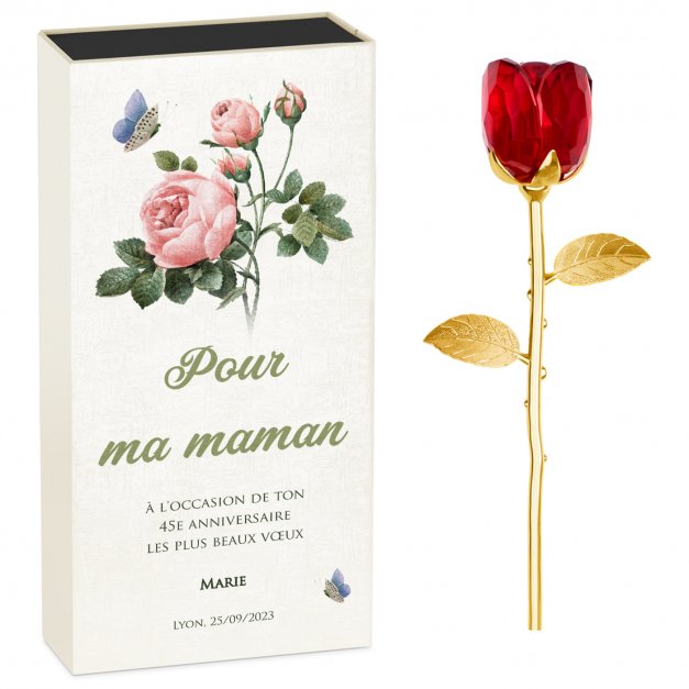 Rose éternelle en cristal + coffret avec impression pour maman pour son anniversaire