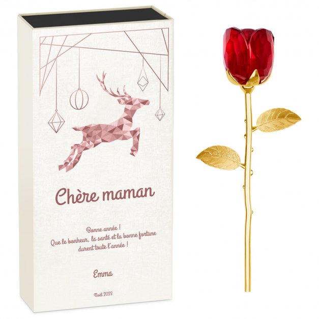 Rose éternelle en cristal + coffret avec impression pour maman pour Noël
