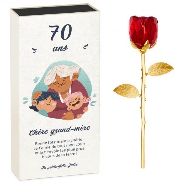 Rose éternelle en cristal + coffret avec impression pour mamie pour ses 70 ans