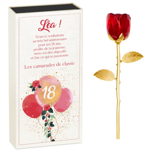 Rose éternelle en cristal + coffret avec impression pour un amie pour ses 18 ans