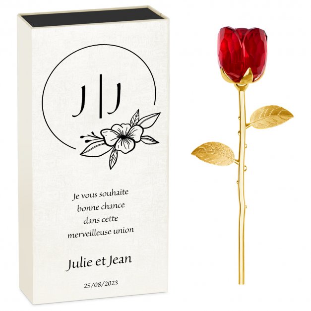 Rose éternelle en cristal + coffret avec impression pour le mariage