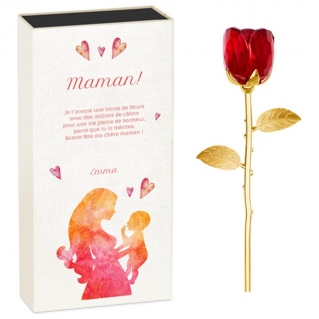 Rose éternelle en cristal + coffret avec impression pour la fête des mères