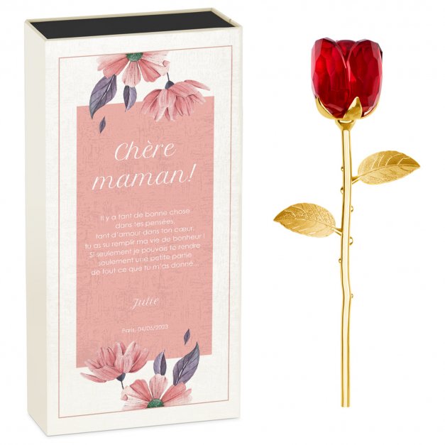 Rose éternelle en cristal + coffret avec impression pour maman