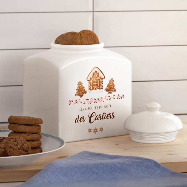 Pot à biscuits en céramique personnalisé pour un couple à l'occasion de Noël