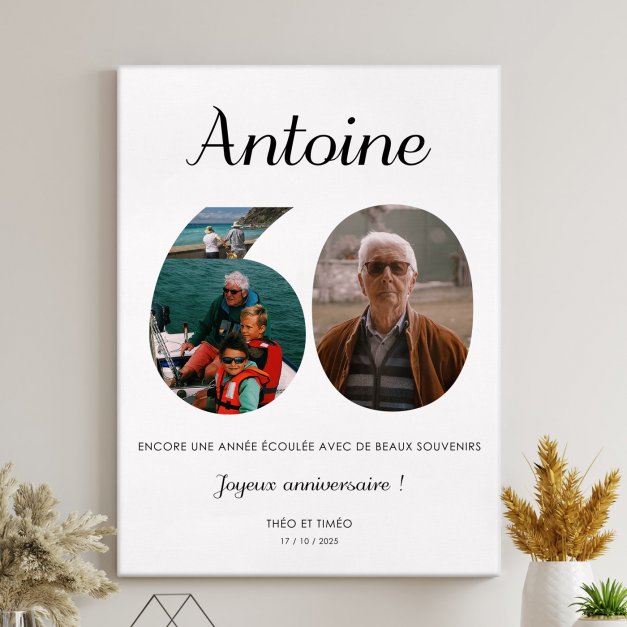 Collage photo sur toile personnalisée pour homme 60 ans