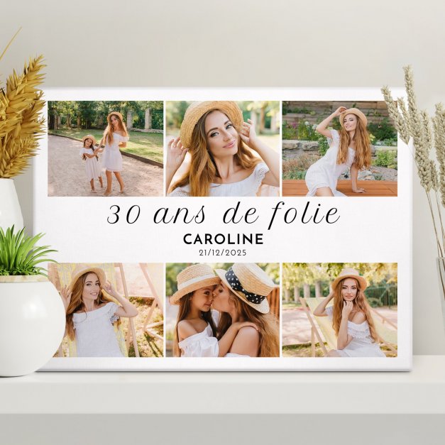 Collage photo sur toile personnalisée pour femme 30 ans