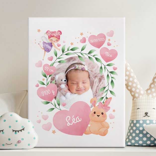 Toile personnalisée avec photo pour fille naissance