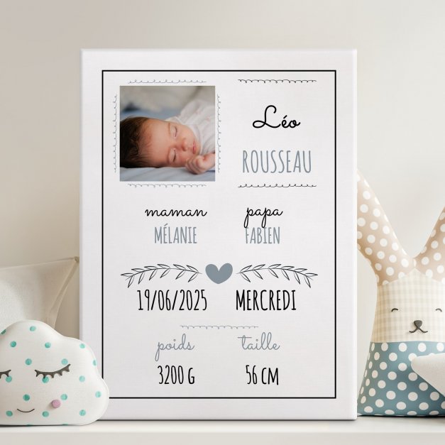 Toile personnalisée avec photo pour petit garçon naissance