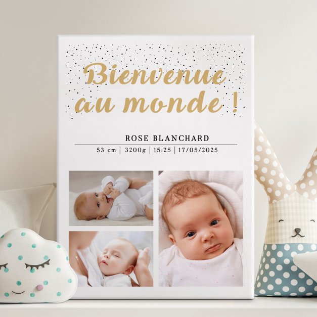 Collage photo sur toile personnalisée pour bébé