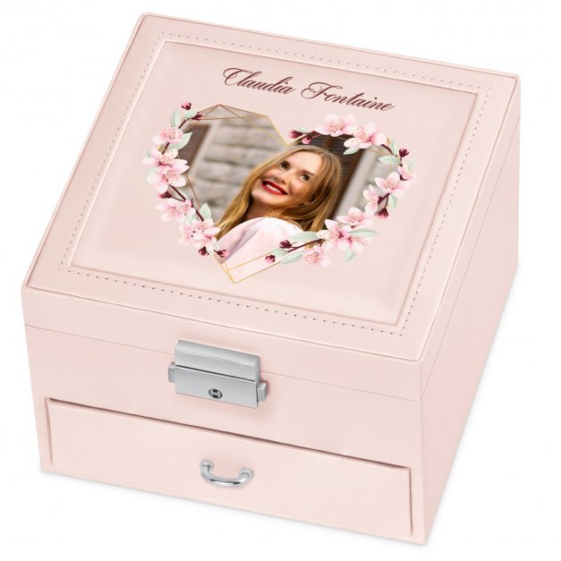 Coffret à bijoux rose personnalisé avec une photo pour une fiancée pour la Saint-Valentin